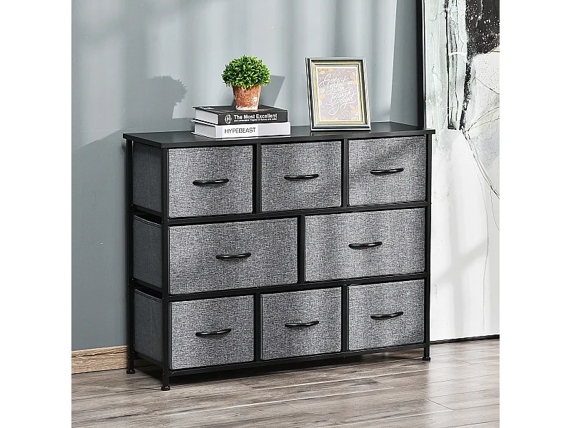 Commode meuble de rangement 8 tiroirs pliables en tissu 100 x 30 x 78,5 cm anthracite