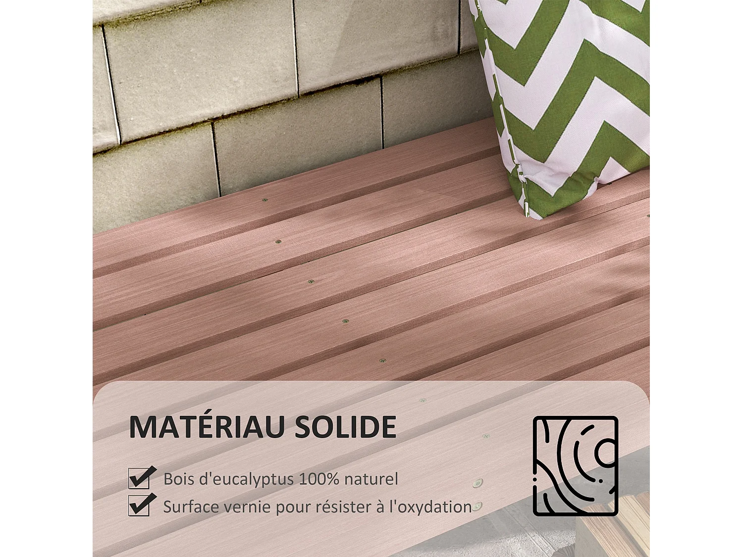 Banc de jardin 2 places assise à lattes dim. 115L x 50l x 45H cm bois de jarrah