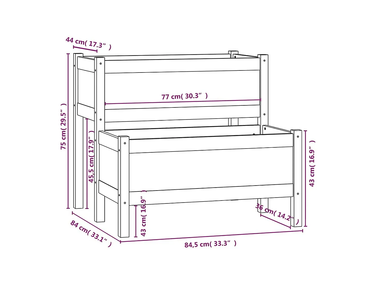 Jardinière 84,5x84x75 cm Bois massif de pin