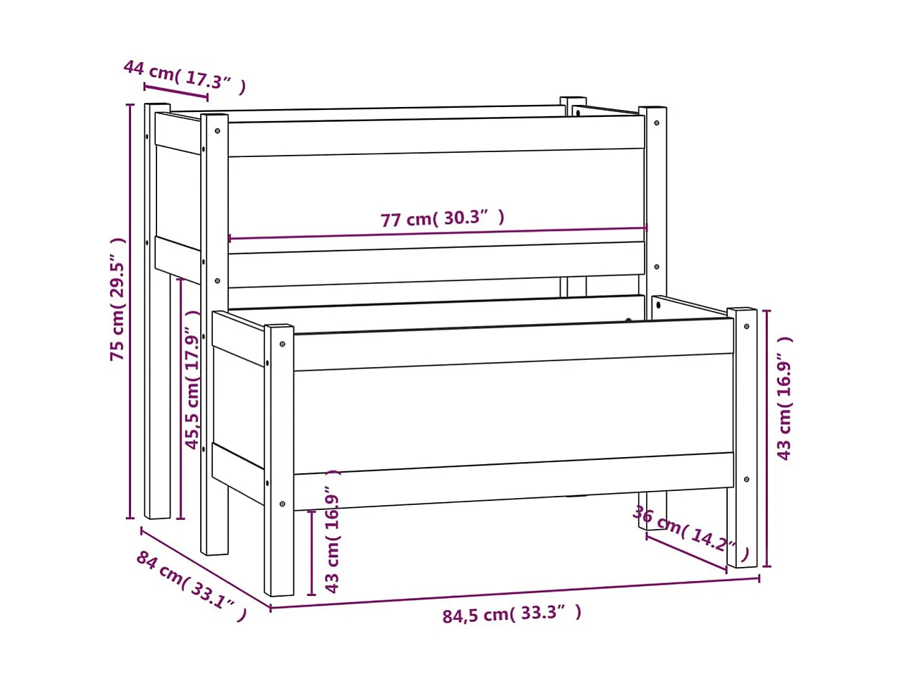 Pflanzgefäß 84,5 x 84 x 75 cm. Massives Kiefernholz