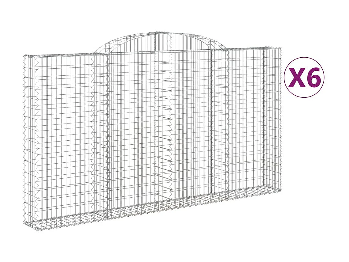 Cestas de gaviones arqueadas 6 piezas 300x30x160/180 cm hierro galvanizado