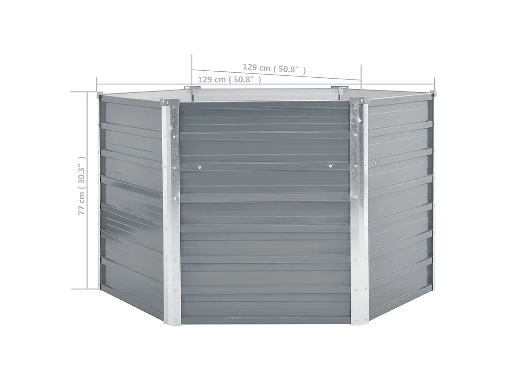 Canteiro elevado de aço galvanizado 129x129x77 cm Cinza