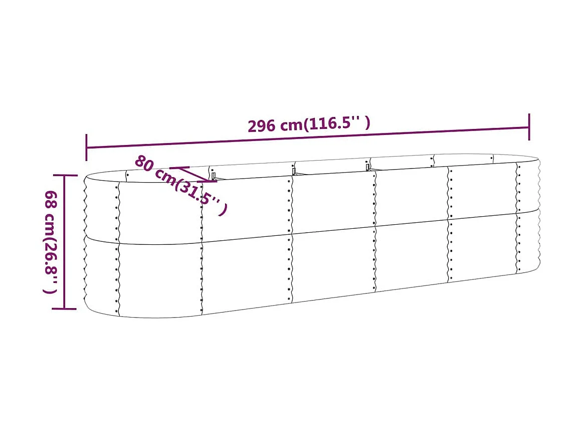 Lit surélevé de jardin Acier enduit de poudre 296x80x68 cm gris