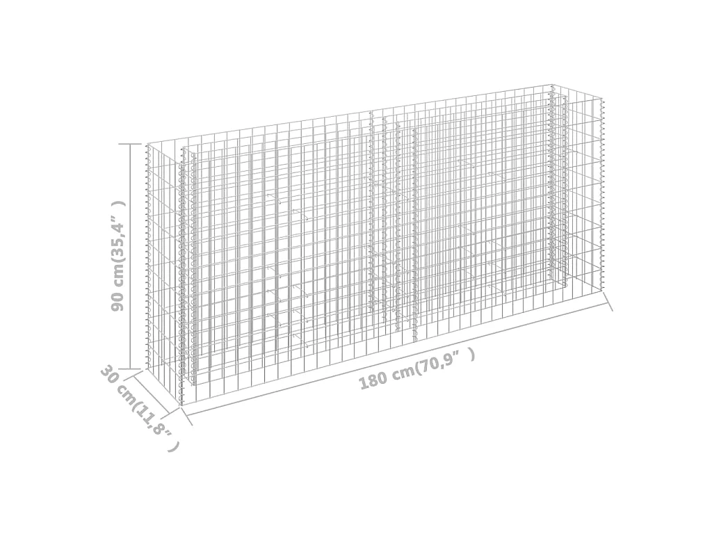 Lit surélevé à gabion Acier galvanisé 180x30x90 cm