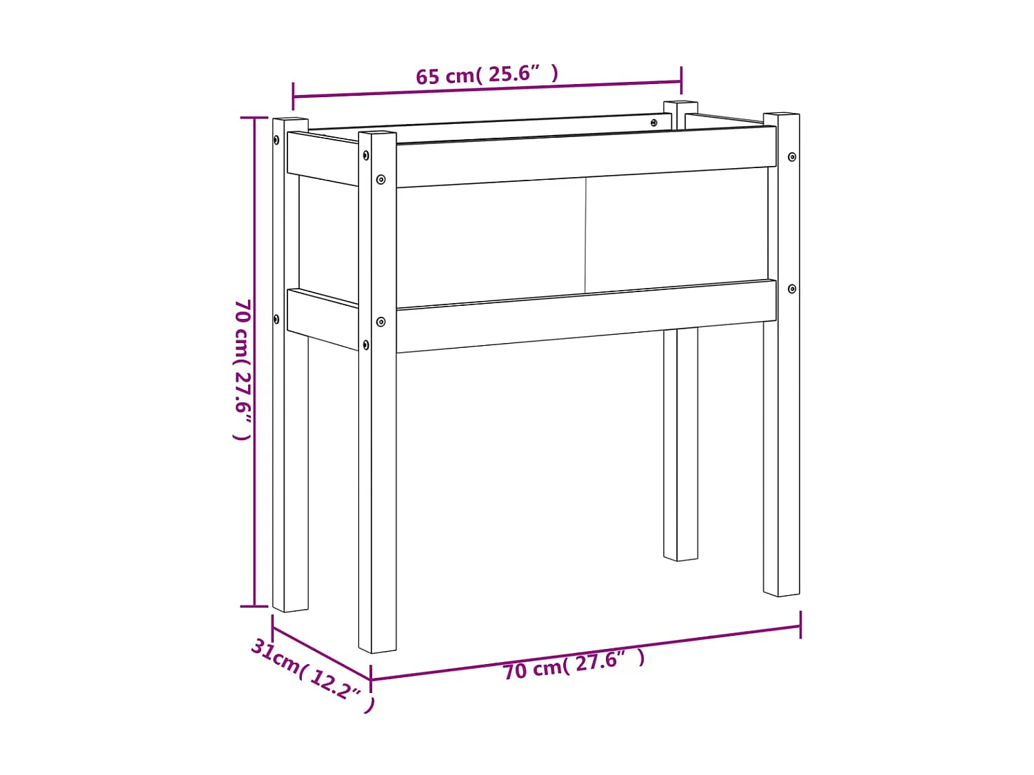 Pflanzgefäße mit Füßen 70x31x70 cm aus massivem Douglasienholz