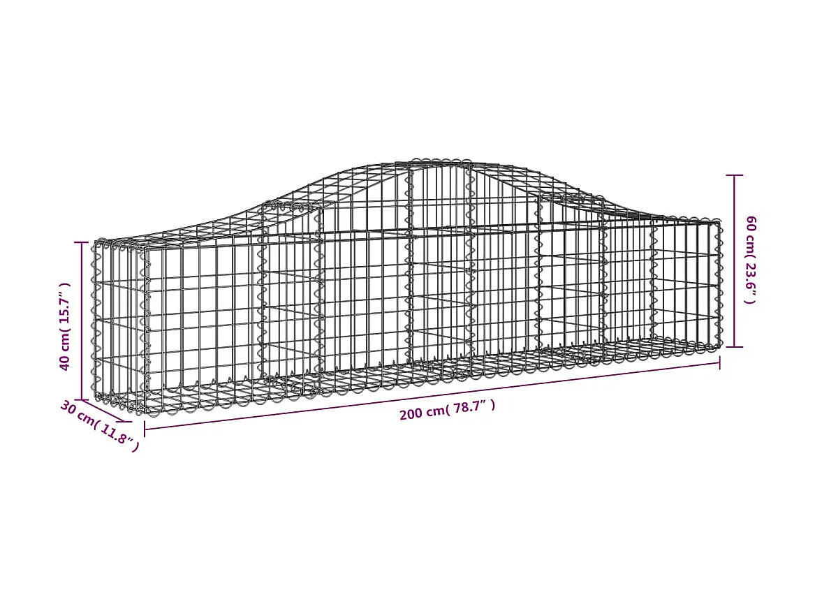 Cestini per gabbioni ad arco 14 pz 200x30x40/60 cm Ferro zincato