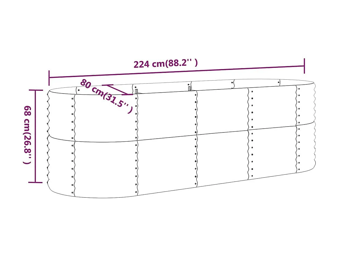 Verhoogd tuinbed Gepoedercoat staal 224x80x68 cm grijs