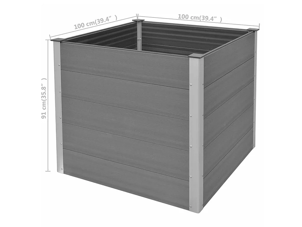 Canteiro elevado WPC 100x100x91 cm Cinza