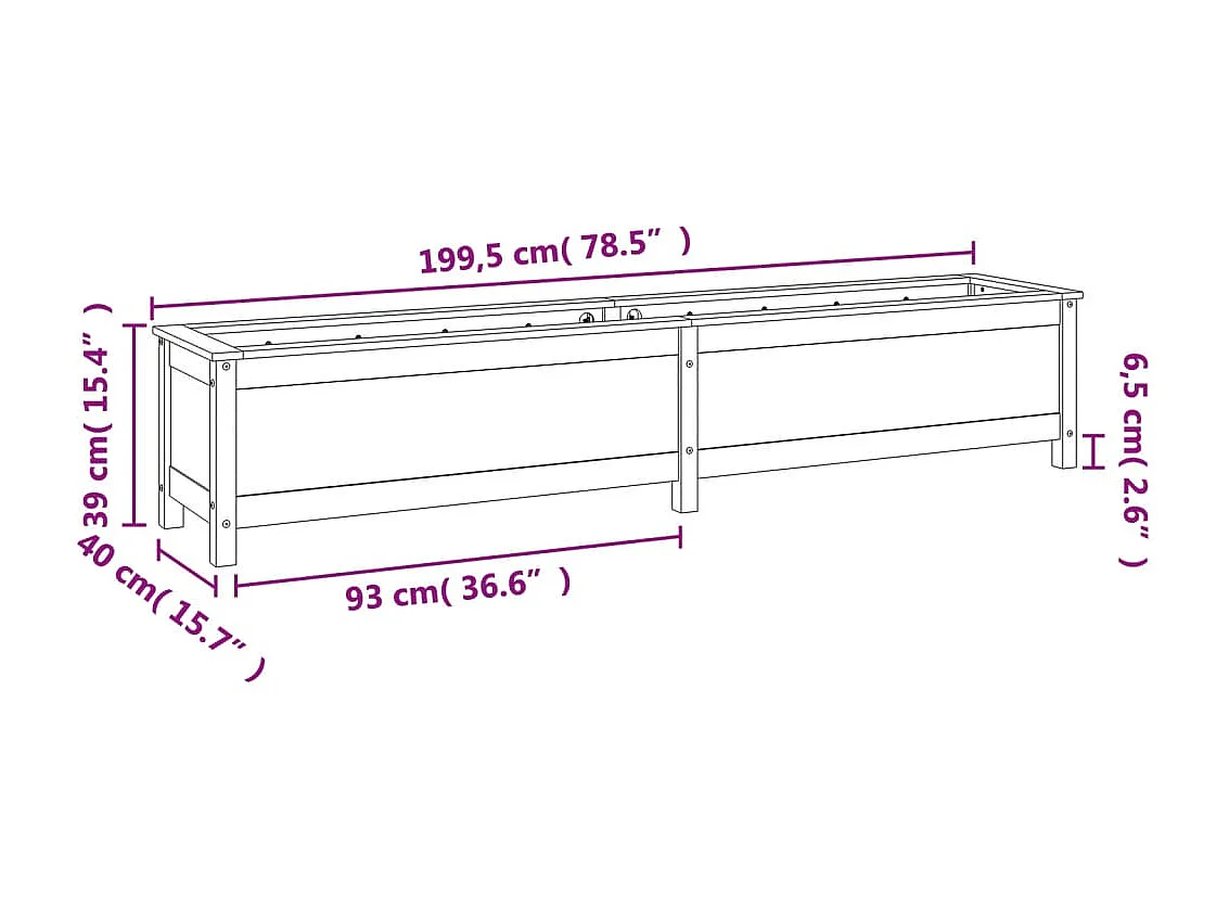 Hochbeet 199,5 x 40 x 39 cm aus massivem Kiefernholz
