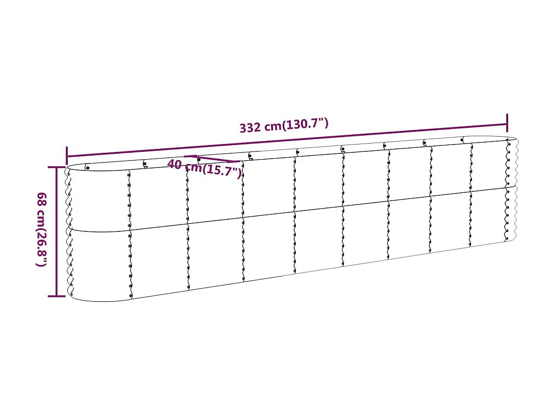 Letto da giardino rialzato Acciaio verniciato a polvere 332x40x68 cm Verde