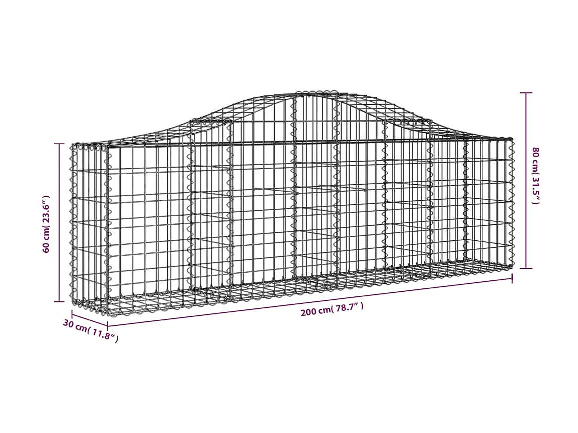 Paniers à gabions arqués 6 pcs 200x30x60/80 cm Fer galvanisé
