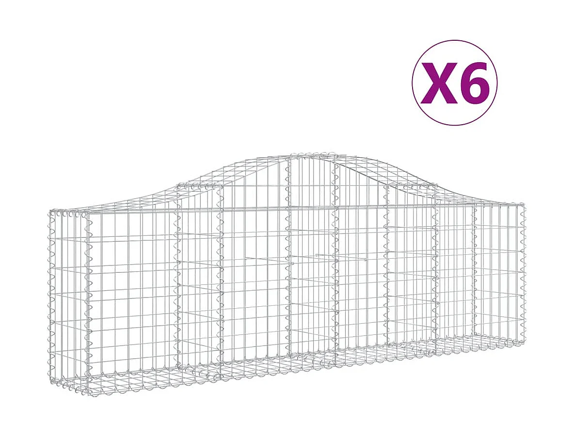 Paniers à gabions arqués 6 pcs 200x30x60/80 cm Fer galvanisé