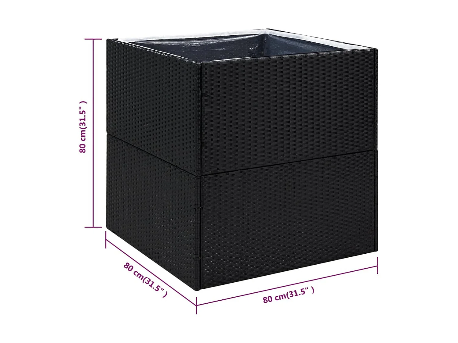 Macetero negro 80x80x80 cm resina mimbre