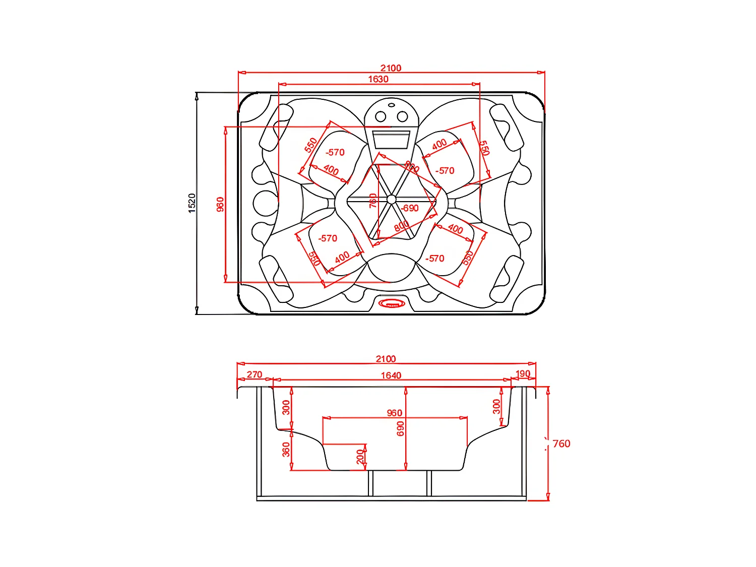 Whirlpool 4 Plätze mit Abdeckung - Perlweiß - 16 Düsen - 210 x 152 x 76 cm - System BALBOA - LULA IV