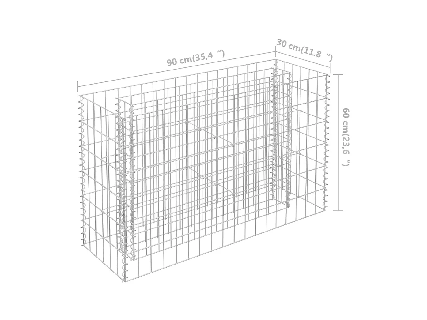 Lit surélevé à gabion Acier galvanisé 90x30x60 cm