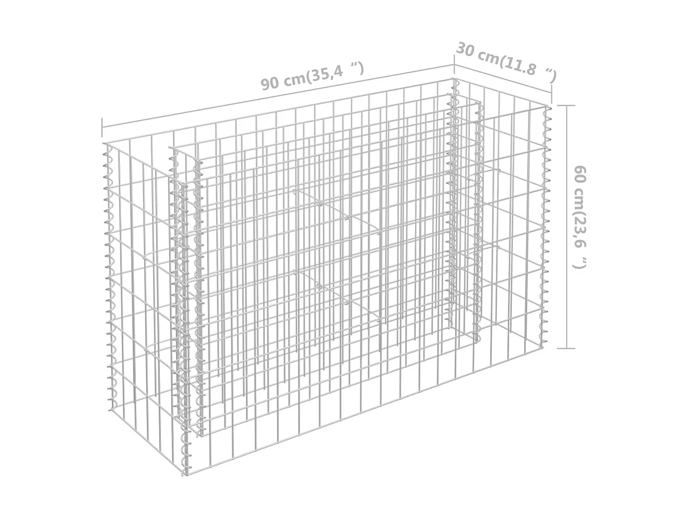 Lit surélevé à gabion Acier galvanisé 90x30x60 cm