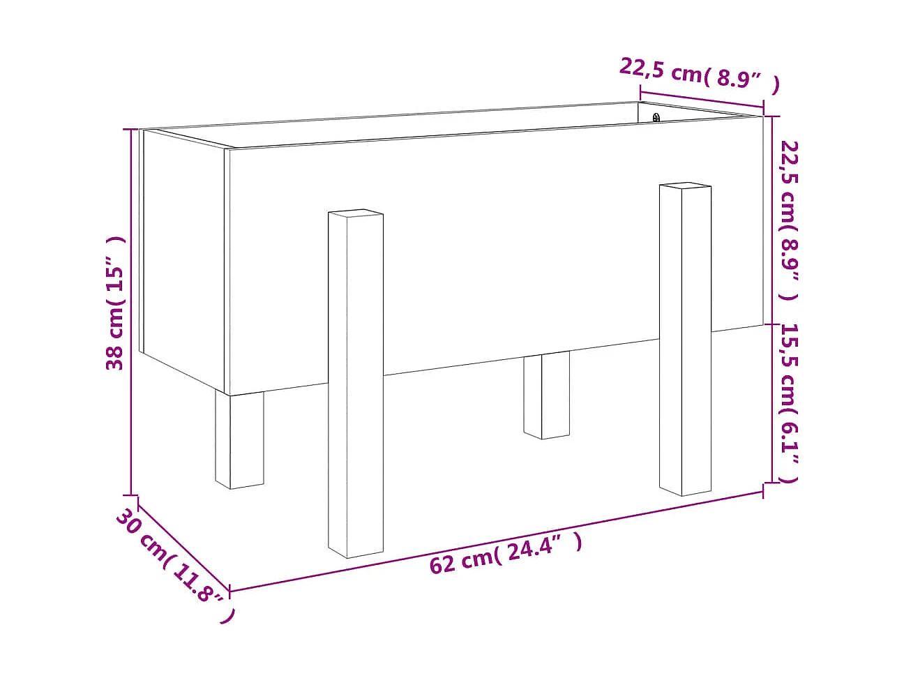 Jardinière 62x30x38 cm bois massif douglas