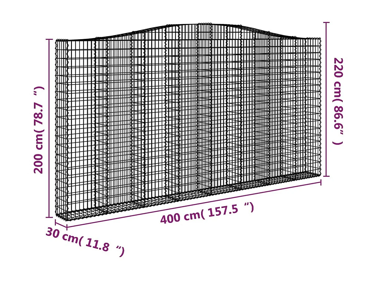 Gabbione ad arco cesto 400x30x200/220 cm Ferro zincato