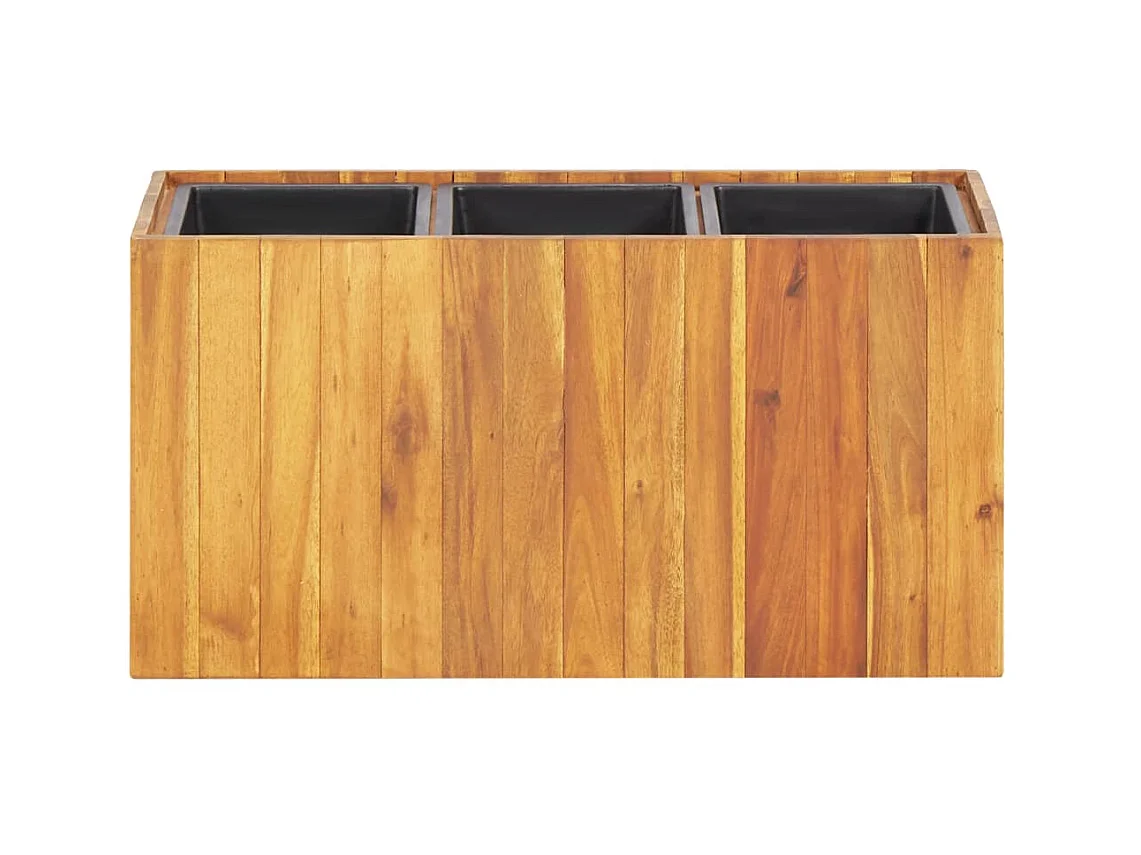 Cama de jardín elevada con 3 maceteros Madera maciza de acacia
