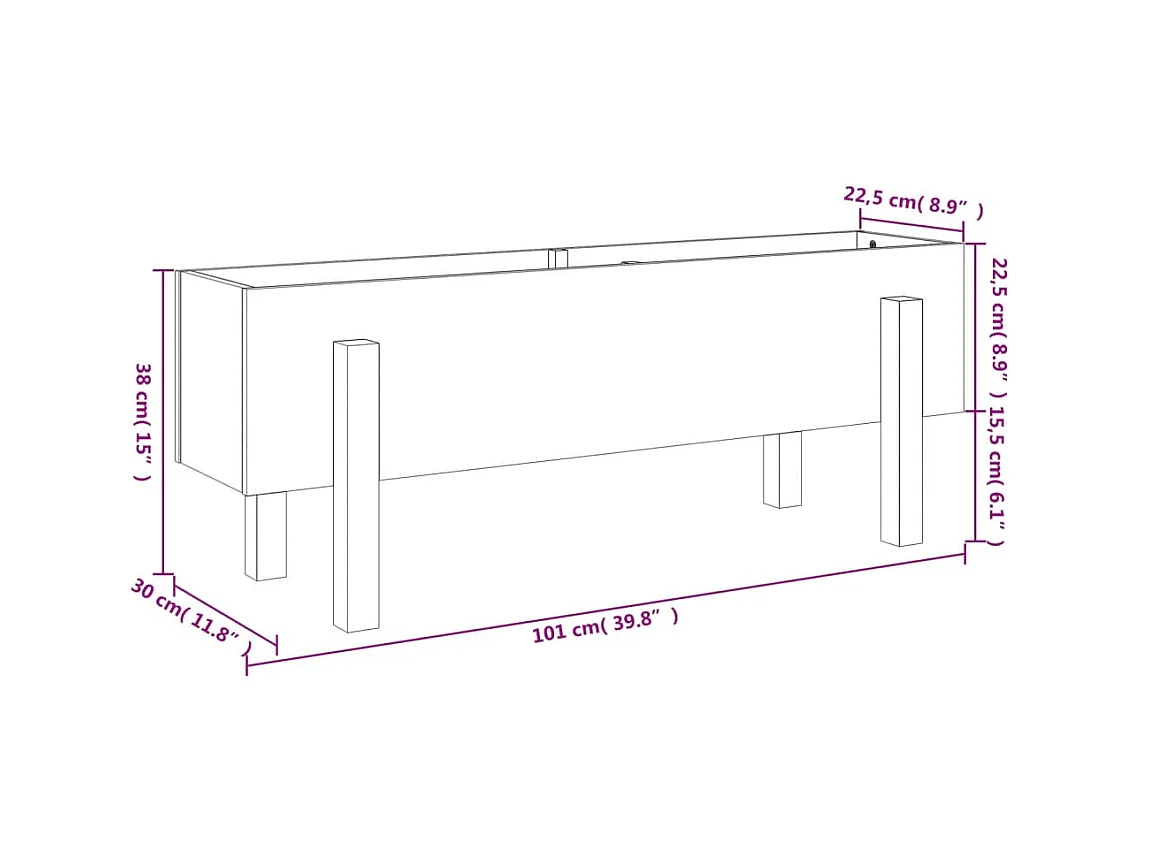 Hochbeet 101x30x38 cm aus massivem Kiefernholz