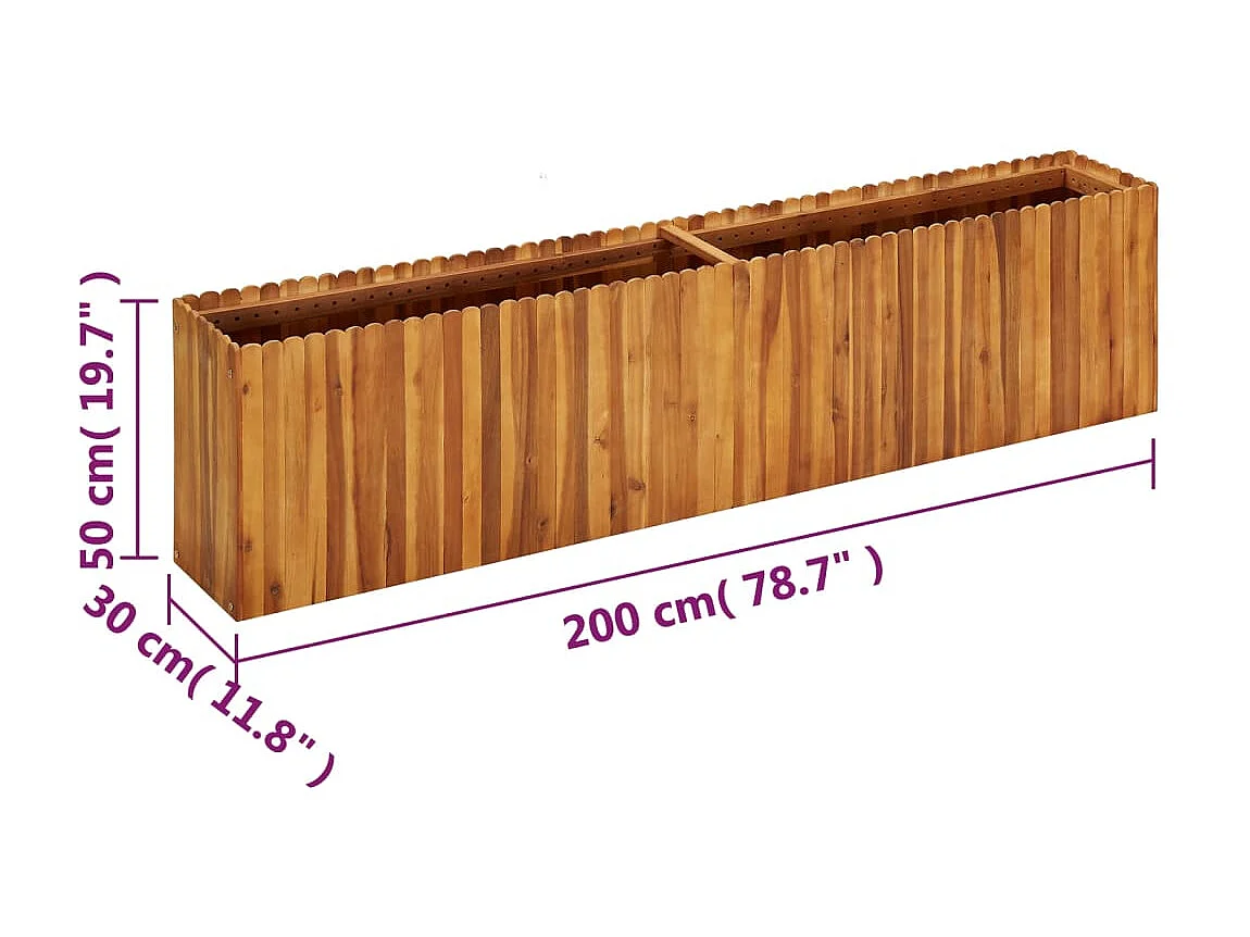 Lit surélevé de jardin 200x30x50 cm Bois massif d'acacia