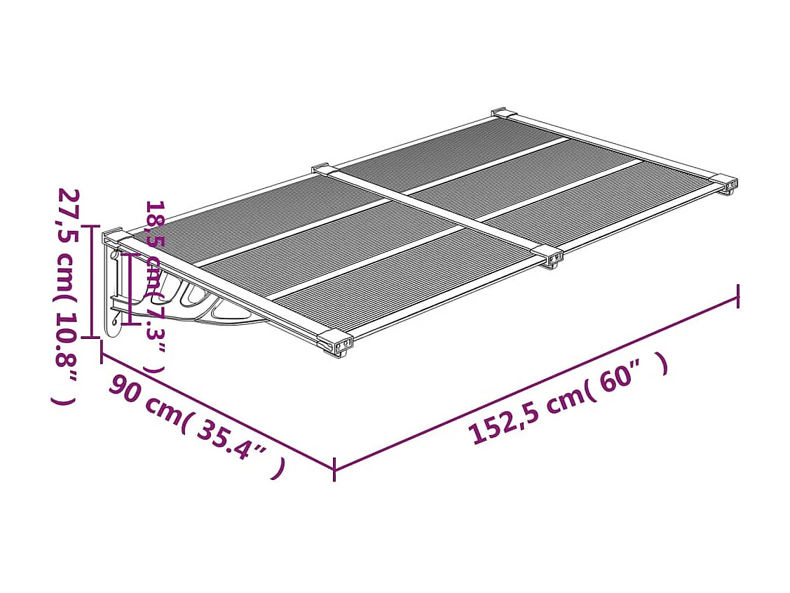 Auvent de porte Noir 152,5x90 Polycarbonate