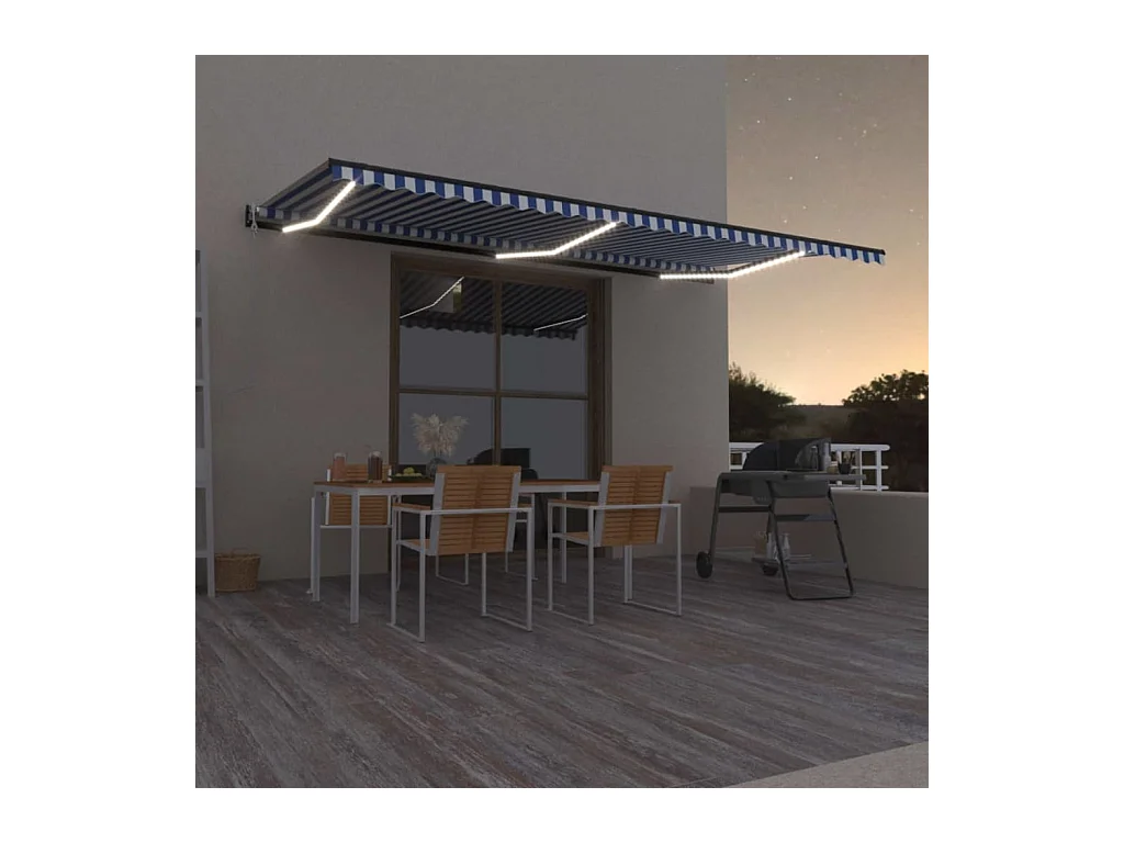 Auvent automatique capteur de vent/LED 600x300 Bleu et blanc