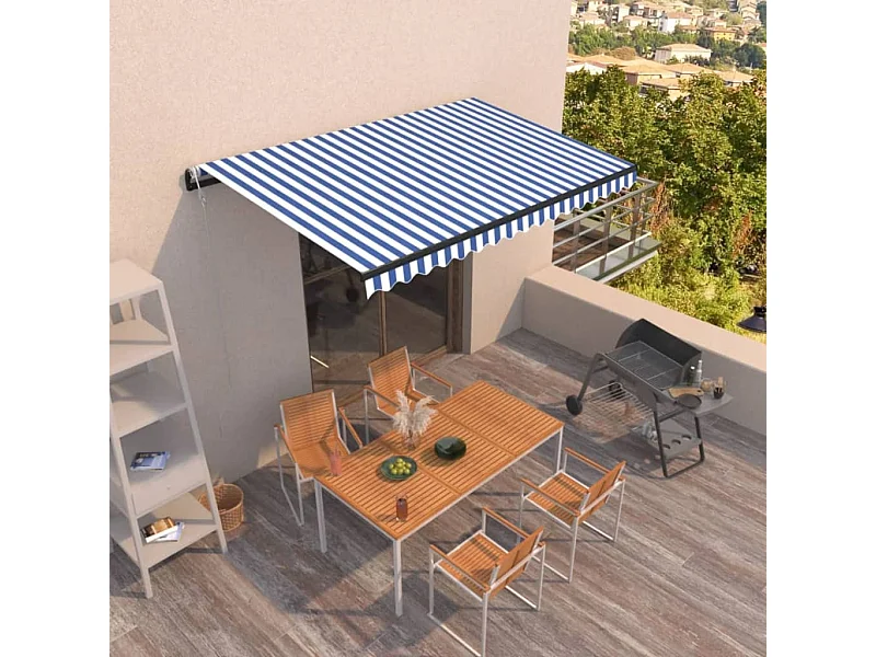 Auvent rétractable automatique 400x350 Bleu et blanc