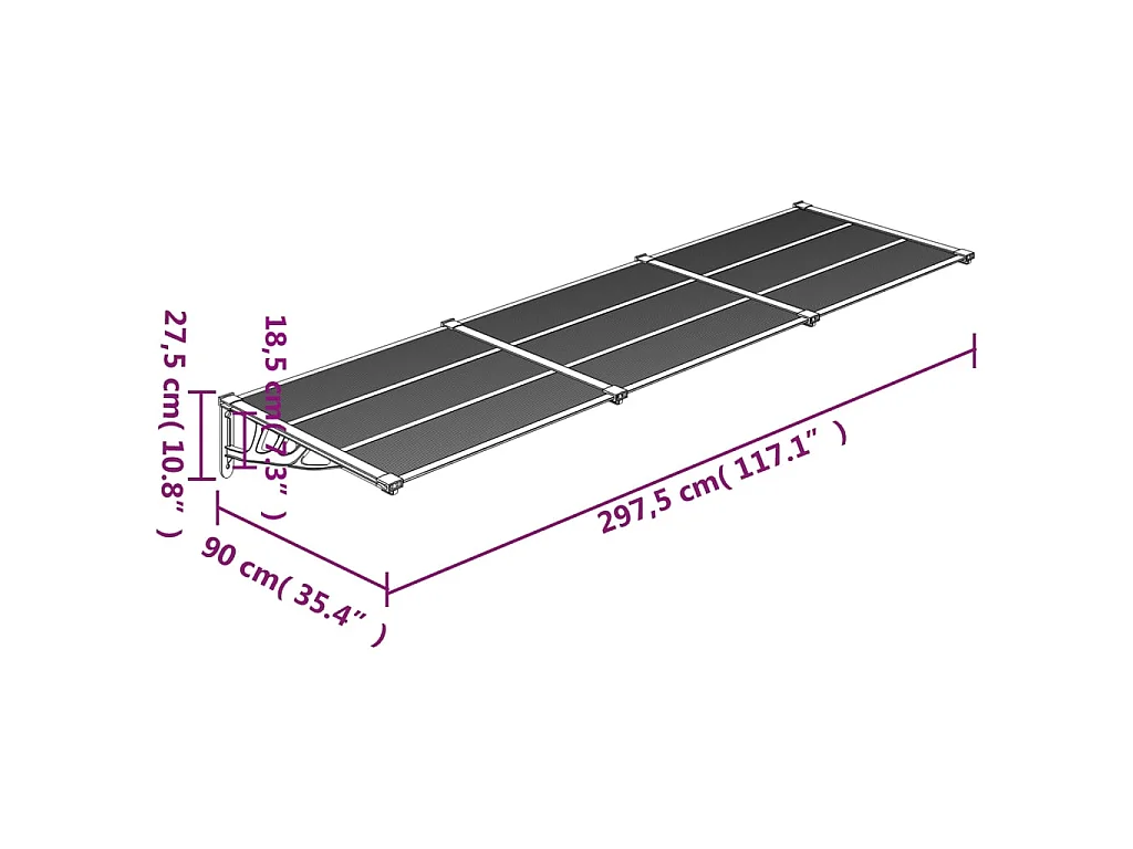 Toldo para puerta Negro y transparente 297,5x90 Policarbonato