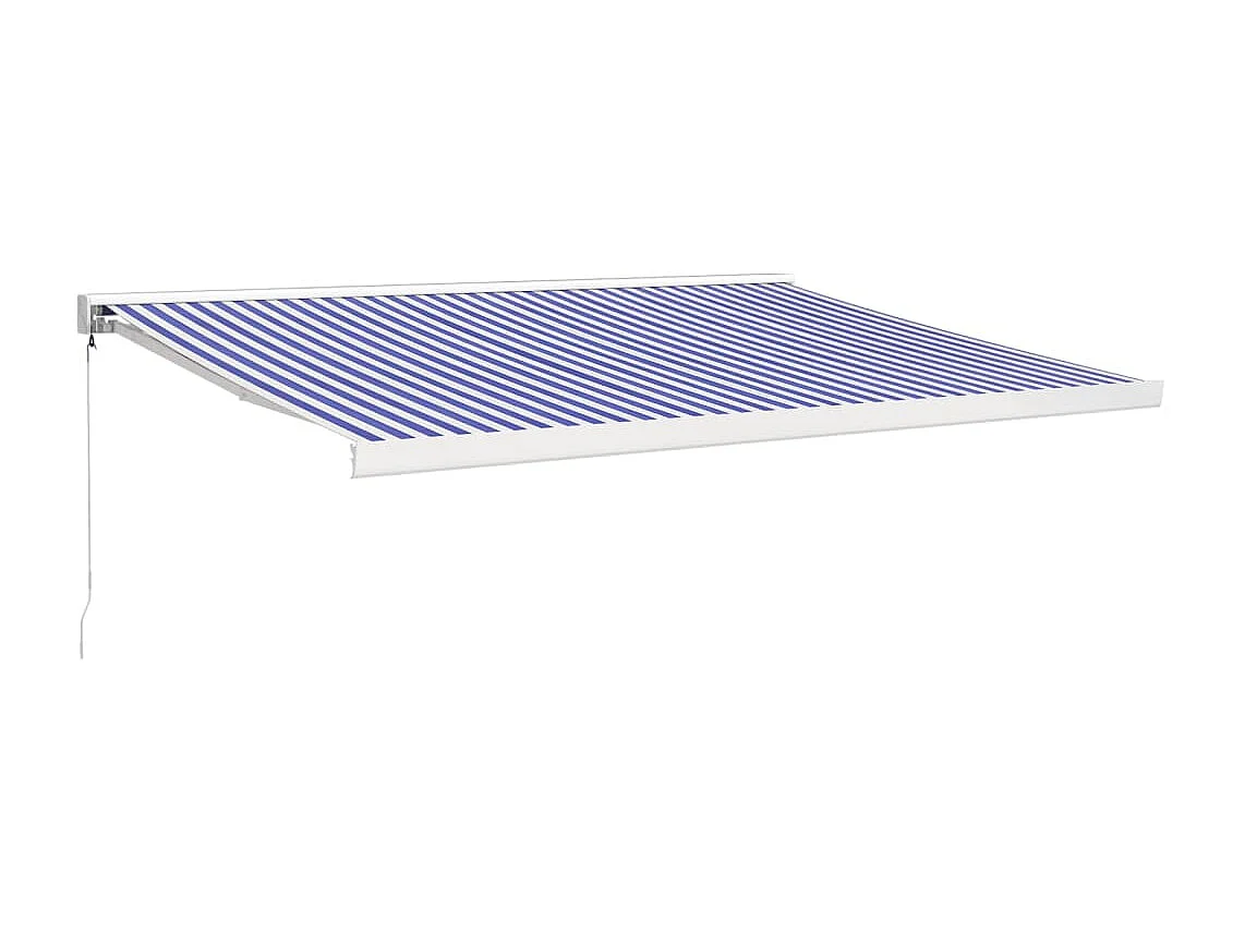 Toldo retrátil azul e branco 4x3 em tecido e alumínio