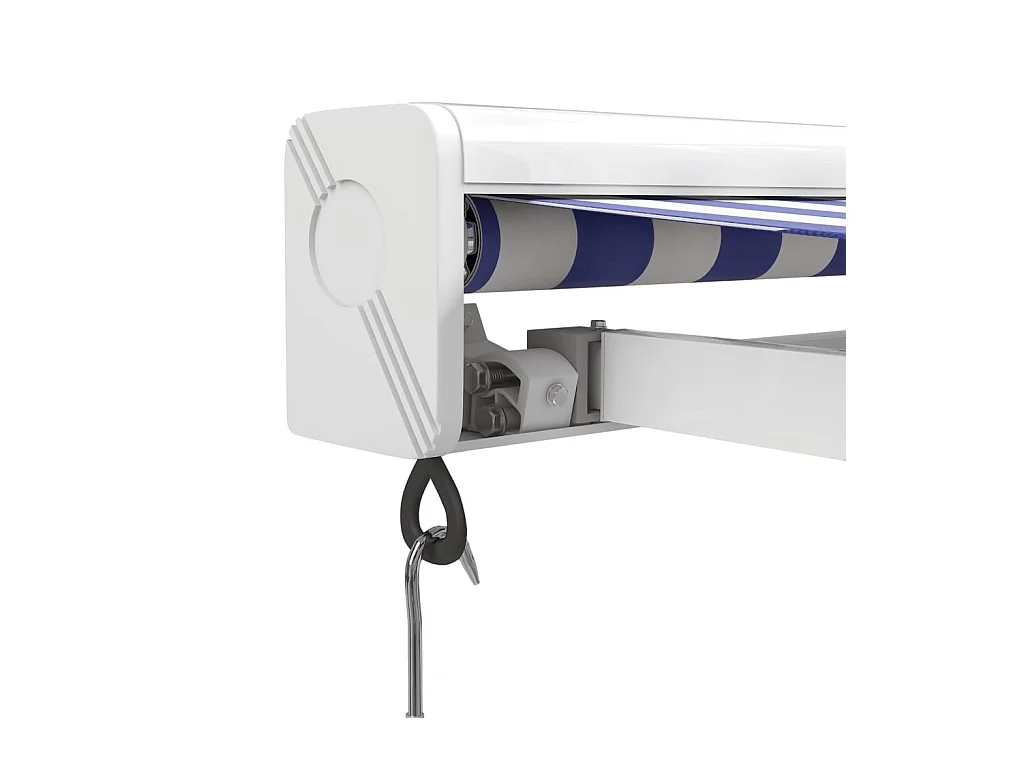 Toldo retrátil azul e branco 4x3 em tecido e alumínio