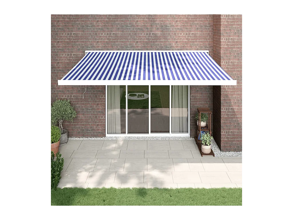 Auvent rétractable bleu et blanc 4x3 tissu et aluminium