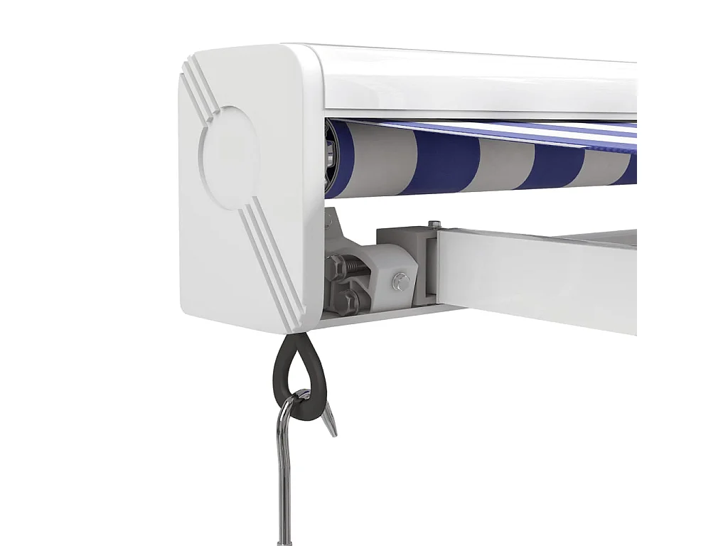 Auvent rétractable bleu et blanc 4x3 tissu et aluminium