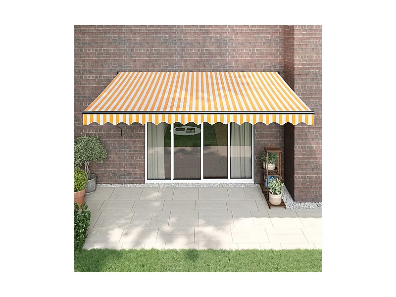 Toldo retrátil automático amarelo e branco 4,5x3