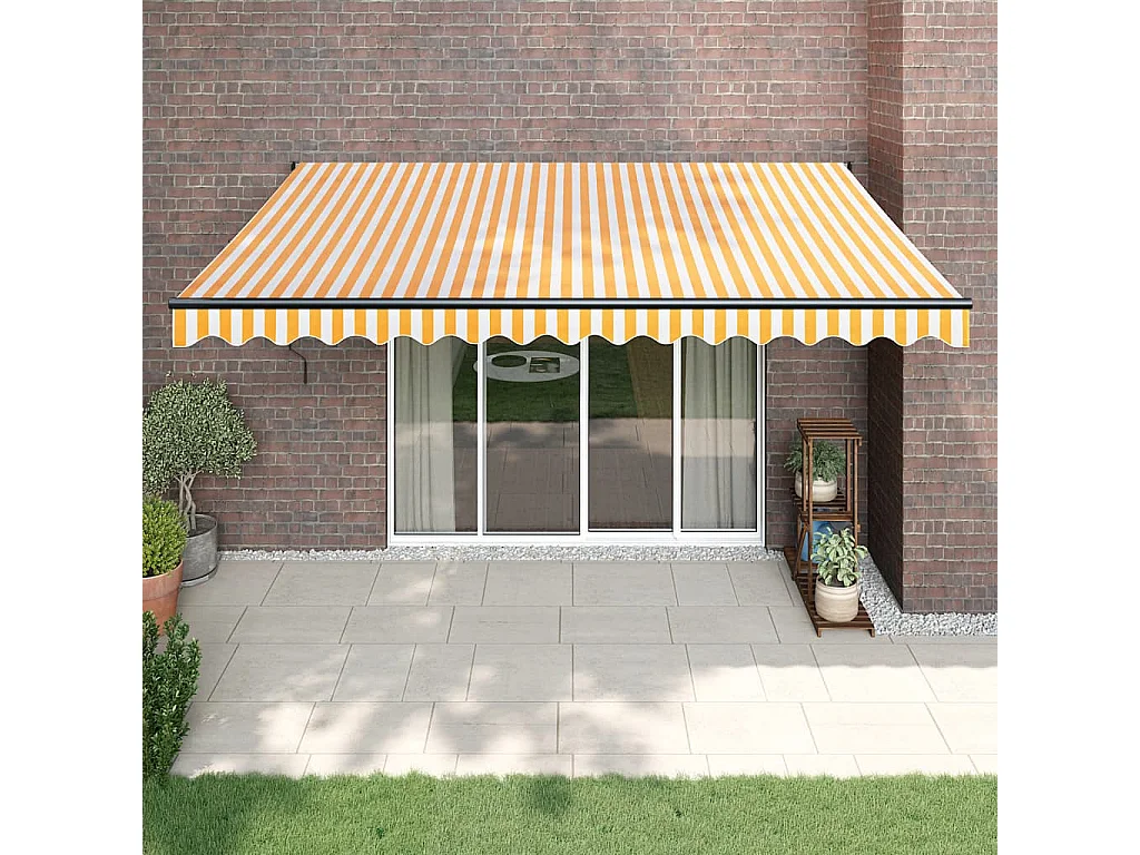 Toldo retrátil automático amarelo e branco 4,5x3