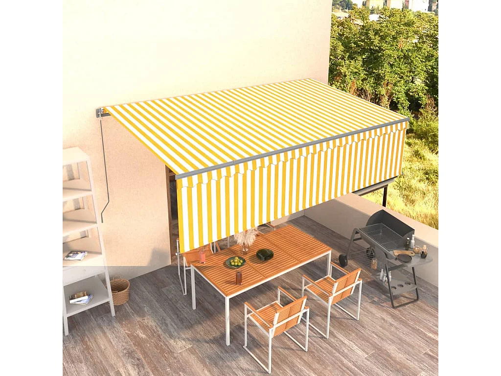 Auvent rétractableanuel avec store 5x3 Jaune et blanc