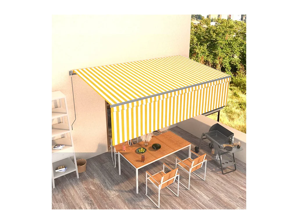 Auvent rétractableanuel avec store 5x3 Jaune et blanc