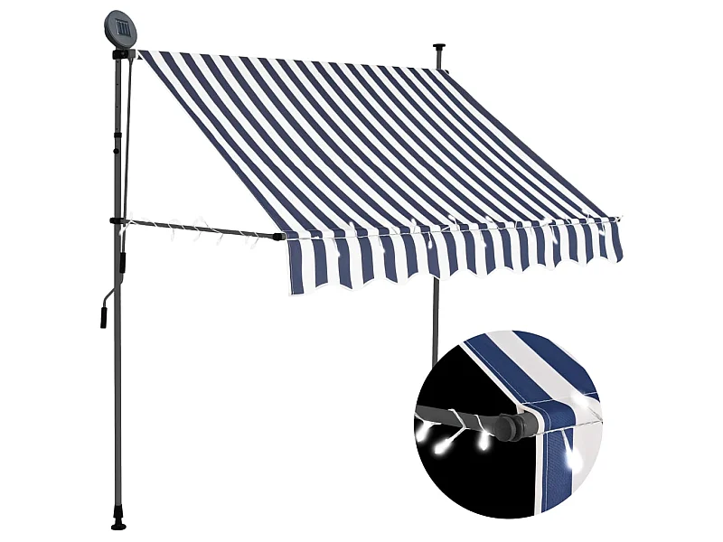 Auventanuel rétractable avec LED 200 Bleu et blanc