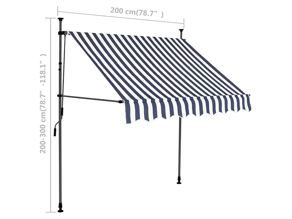 Auventanuel rétractable avec LED 200 Bleu et blanc