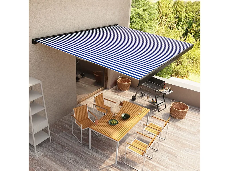 Motorisiertes Kassettenrollo 450x300 Blau und Weiß