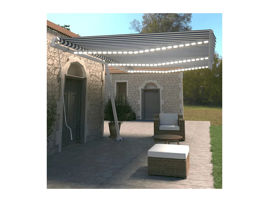 Auventanuel rétractable avec LED 600x350 Bleu et blanc
