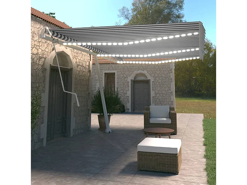 Toldo automático con sensor de viento LED 600x350 Azul y blanco
