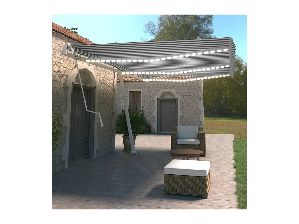 Auvent automatique capteur de vent LED 600x350 Bleu et blanc