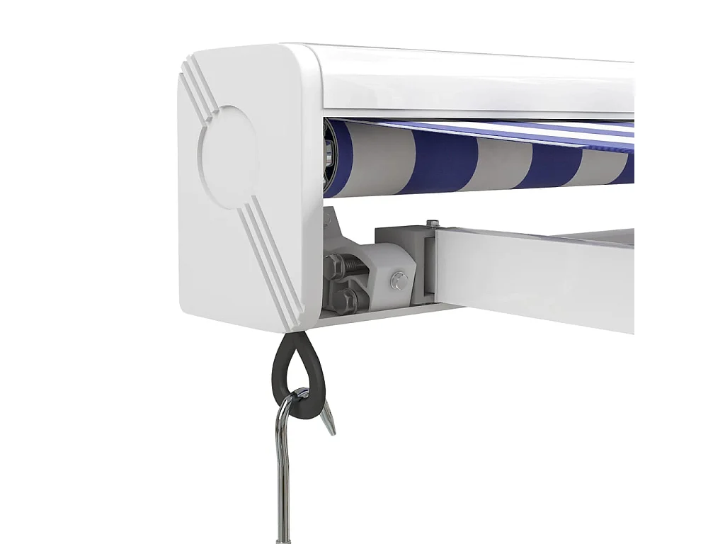 Auvent rétractable bleu et blanc 3,5x2,5 tissu et aluminium