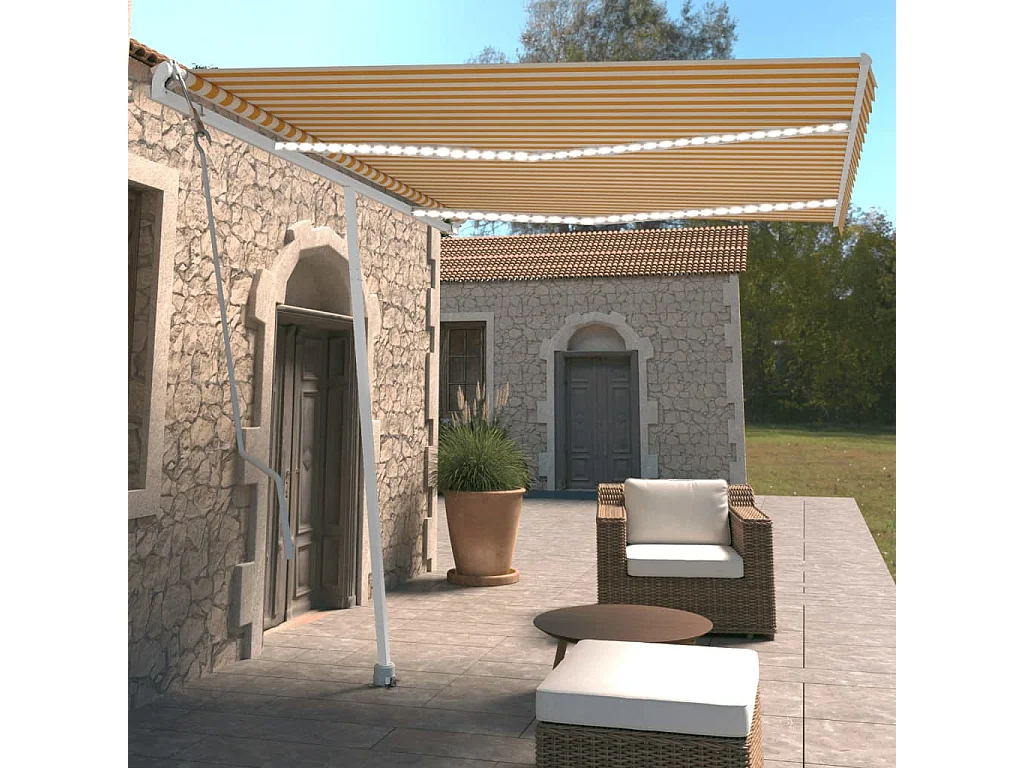 Tenda automatica con sensore vento/LED 350x250 cm Giallo e bianco