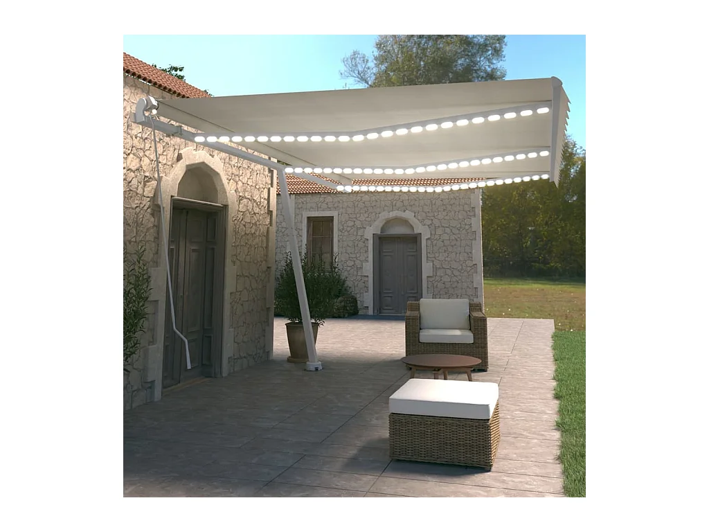 Uitschuifbaar zonnescherm met LED 600x350 Crème