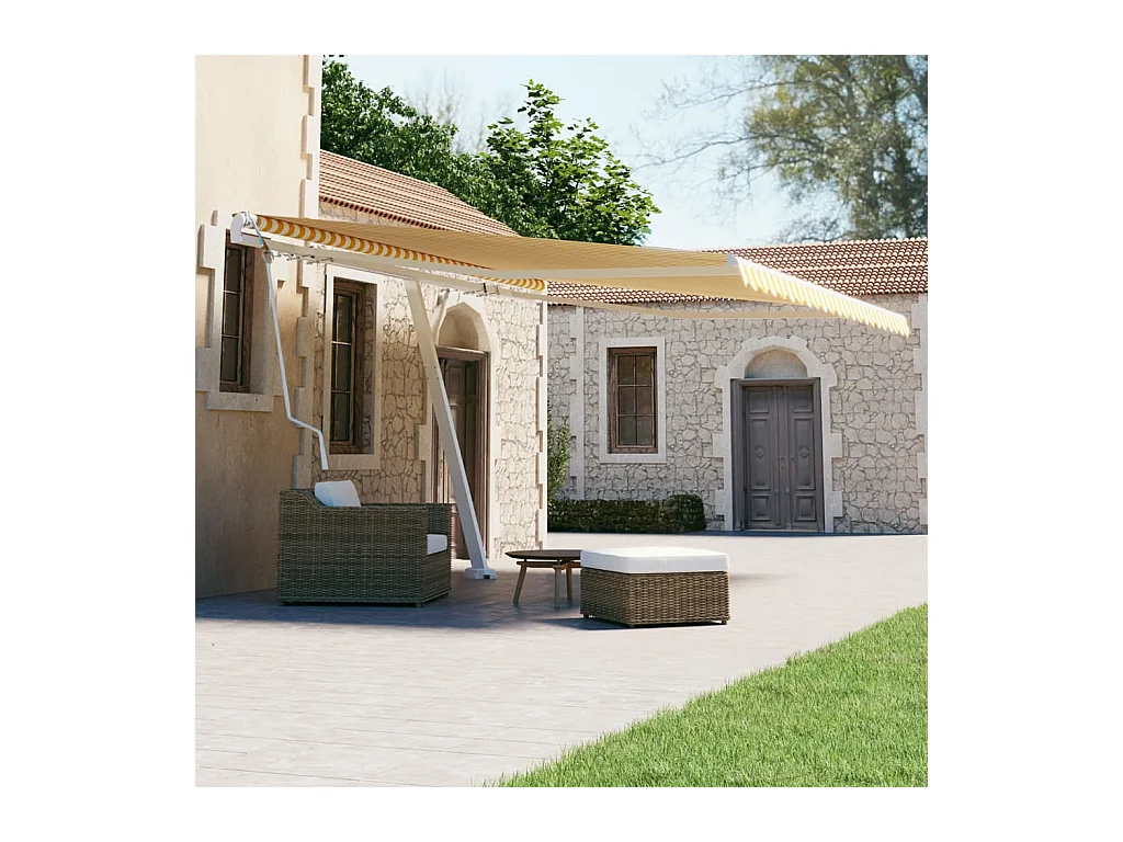 Auvent automatique sur pied 400x300 Jaune et blanc