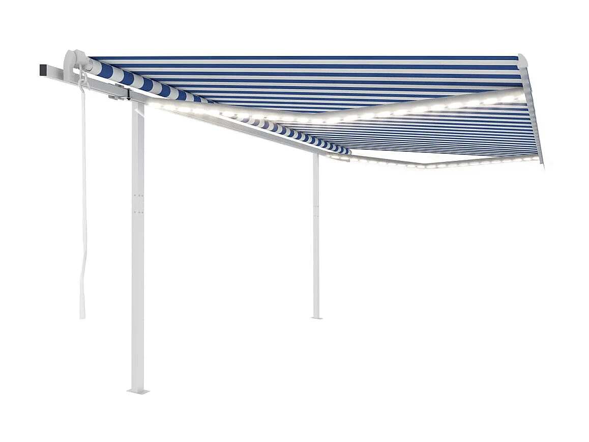 Auvent automatique capteur de vent LED 4,5x3,5 Bleu et blanc