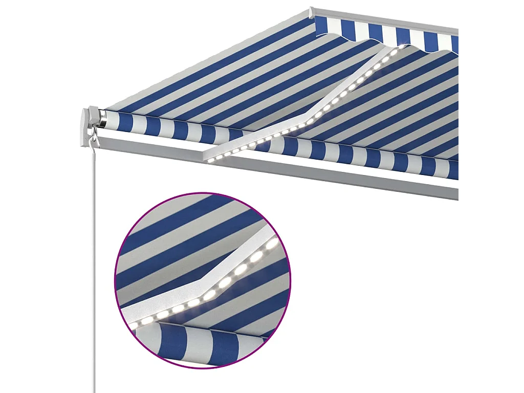 Auvent automatique capteur de vent LED 4,5x3,5 Bleu et blanc