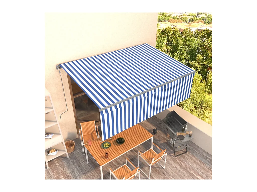 Auvent automatique rétractable avec store 4x3 Bleu et blanc